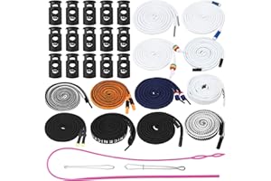 SelfTek 12Pcs Replacement Drawstrings Cord with 3Pcs Drawstring Threader and 15Pcs Plastic Cord Locks End Universal Drawstrings for Hoodies, Sweatpants, Scrubs Jackets, Shorts, Pants