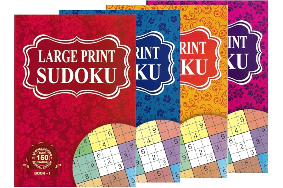 WF Graham Large Print A5 Sudoku Puzzle Books for Adults and Teens - Pack of 4 Sudoku Activity Book Set with over 150 Puzzles Each