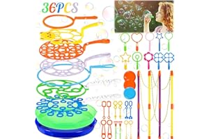 KDISHKRA 36PCS Pompero Grande con Varitas y Juegos de Agua para Niños Exterior – Kit Creativo de Pompas de Jabón Gigantes para Cumpleaños, Jardín, Fiesta, Playa y Actividades al Aire Libre