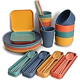 EazyBreezy 40 Pcs Unbreakable Dinnerware Set Plastic Tableware Sets Lightweight Camping Serving Plate and Bowl for 4 People -