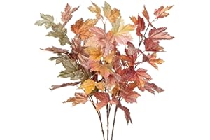 Hollyone 3PCS Artificial Maple Leaves Branches, Fake Leaves Stems for Autumn Decorations, Silk Faux Maple Bushes for Thanksgiving, Festival, Party, Weddding, DIY, Home Decor, Centerpiece