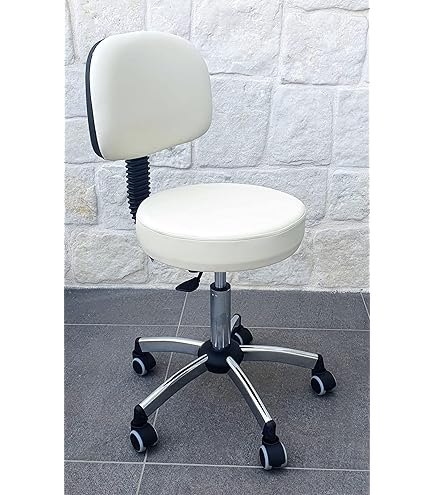 Sgabello Da Lavoro GALIZIA Girevole Con Ruote - Per Estetiste, Studi Medici E Tatuatori, Altezza Regolabile, Imbottito In Finta Pelle Azzurro