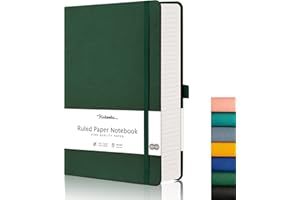 HIUKOOKA Ruled 320 Thick Pages Notebook Premium A5 Journal Note Books Classic Hardcover Vegan Leather Travel Notepad A5 Diary, 100gsm 160 Sheets Cream Lined Paper Write Note, 14.6 × 21 cm, Green