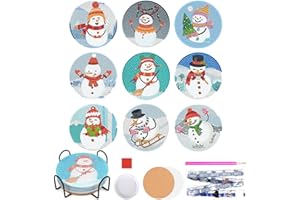 YAOYIN Peinture Diamant Dessous de Verre, Lot de 9 DIY Diamant Painting Kit de Noël,Loisirs Créatifs Adultes,sous-Verres Art de Diamant avec Support,sous Verre Diamond Painting Adulte Diamant