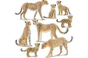 toymany 8PCS Cheetah Figurines with Cubs, Realistic Jungle Animals Figures Family Set, Wildlife Figure, Educational Toy Cake Toppers Christmas Birthday Gift for Kids Toddlers