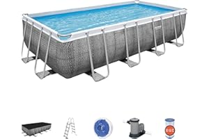 Bestway Piscina Power Steel Frame Rectangular 549 x 274 x 122 cm, Efecto ratán