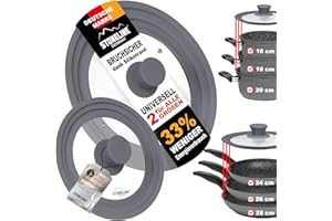 STONELINE Set de 2 Couvercles en Verre Multifonctions pour 16/18/20 cm et 24/26/28 cm, Set de 2 avec Bord en Silicone, Couvercle pour Poêles et Casseroles, Gain de Place, 6 Tailles
