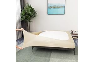 Alyvia Spring Box Spring Cover Full Size - Gonna da letto a 4 lati in jersey e tessuto elasticizzato per hotel e casa, colore: Beige