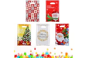 GWHOLE 60 Pcs Sacs de Noël pour Chocolats Biscuits Bonbons, Père Noël Sacs de Cadeaux Noël 25 x 16,5 cm Pochette Sachet
