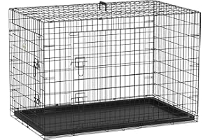 PawHut Cage pour Chien Pliable, en Acier métallique, 2 Portes verrouillables, Plateau Amovible, Cage de Transport pour Chien, 106L x 68l x 76H cm, Noir