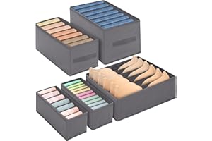HIGSPE 5er Schrank Organizer Kleiderschrank, Faltbare Kleideraufbewahrung Vliesstoff, Schubladen Ordnungssystem Aufbewahrungsbox Stoff mit Griff für Unterwäsche, Jeans, Hosen, Tshirt, Socken, BH