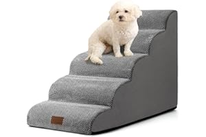 COZY KISS Dog Stairs for High Bed 22.6" H, Small Pet Steps with Leakproof Cover, High Density Foam Cat Ramp for Car, Lightweight, Durable, Comfort, 15.7x33x22.6 inch, 5 Tiers, Grey
