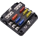 Kriogor Fuse Box with Negative Bus, 6 Way Blade Fuses Holder Block with LED Indicator for 12V Boat Car Automotive Truck Marin