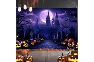 GOVPY Happy Halloween Banner Party Deko, Halloween Extra Große Lila Nacht Mond Kürbis Schloss Banner Dekoration, XXL Halloween Hintergrund Banner für Halloween Geburtstag Photo Booth Drinnen Draußen Deko