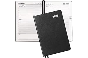 LEMESO Agenda 2026 Giornaliera A5 in Italiano Diario Planner 2026 12 Mesi con Pagine Calendario, Rubrica, con Copertina in Pelle, Segnalibri (Nero)