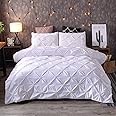 [hachette] PINTUCK DUVET COVER BEDDING BED SET WITH PILLOWCASES (White, Double)