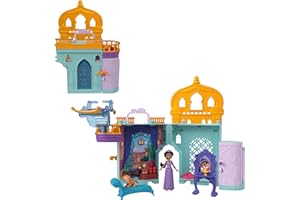 Mattel Księżniczka Disneya Pałac Dżasminy Zestaw z domkiem dla lalek, małą lalką, 2 figurkami zwierzątek i 7 elementami, inspirowany filmem „Aladyn” Disneya, HLW93