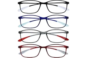 ‎OPULIZE OPULIZE Ice Reading Glasses Pack of 4 Ultralight Frame Scratch-Resistant Matte Black Crystal Blue Crystal Grey Crystal Dark Red Men Women RRRR61-137Z +2.50
