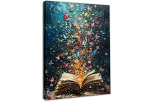 Dazzlewall Gerahmte Bunte Schmetterling Buch Wandkunst, Vintage Ästhetik Bibliothek Poster für Lesezimmer Wohnzimmer Dekor 12x16 zoll