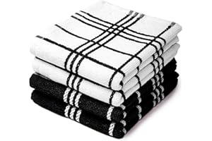 Encasa XO Juegos de paños de Cocina y paños de Cocina Terry Negro Toallas de Felpa de algodón Altamente absorbentes | 60x40 cm | Multiusos para Lavar Platos y Limpiar Juego de 4
