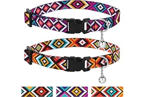 CollarDirect Aztec Cat Collar Breakaway Pack de 2 PCS Nylon Tribal Pattern Geometric Pet Kitten Collares para Gatos, Nylon (Tribal Magenta + Aztec Sunset)