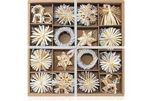 COM-FOUR® 56-elementowy zestaw slomianych gwiazdek - Ozdoby choinkowe - Zawieszki slomiane na choinke - Naturalne zawieszki choinkowe - Ozdoby swiateczne