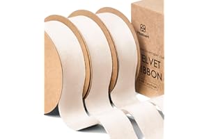 Vitalizart Rubans de Velours Blanc 2,5 cm x 13,7 m, Ruban de Velours Crème Double Face pour l'Emballage de Cadeaux, les Ornements de Noël, la Fabrication de Nœuds, l'Artisanat Fait à la Main