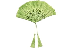 VAPKER 100 Pieces Light Green Color 13cm/5-Inch Silky Handmade Soft Tassels Floss Bookmark Tassels with 2-Inch Cord Loop for Jewelry Making, DIY Projects, Bookmarks