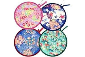 OBOVO Foldable Fan 4pcs Folding Round Hand Fans, Summer Handheld Round Folding Fan Chinese Style Round Folding Fan Beautiful Pattern Festival Decor Wedding Birthdays Home Decoration