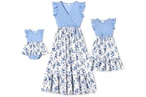 IFFEI Madre e hija Vestidos Mangas con volantes Vestido de verano Familia Trajes a juego