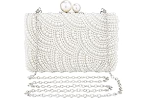 BAIGIO Bolso Ceremonia Bolso Fiesta Blanco Cartera de Mano Fiesta, Clutch Mujer Bolso de Noche Perlas Bolso de Embrague para Ceremonia Boda Novia
