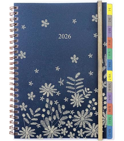 Agenda semainier 2026 au format A5, de janvier 2026 à décembre 2026, avec reliure à double spirale, belle couverture rigide, poche arrière, 21,5 x 15,5 x 1,5 cm