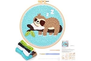 JSRQT Punch Needle Set Anfänger Faultier Stanznadel Stickerei Starter Kit Basteln Geschenk Debutant Stanznadelstoff Muster Embroidery ür Kinder Erwachsene