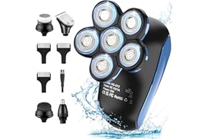 SUPERUVISTARE Rasoir Electriques Hommes Cheveux Multifonction, 6D Rasoir Crane, Têtes Rotatives, USB, Etanche Humide et Sèche pour Tete Chauves