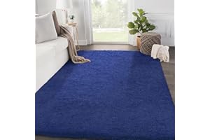 SOANNY Living Room Area Rug, 80x150 cm Small Soft Fluffy Shaggy Solid Carpet for Bedroom Dorm Nursery Bedside Kids Room Lounge Office, Non-Slip, Washable Throw Rug for Home Decor, Navy Blue
