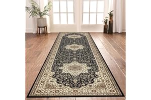 Shop Direct 24 Hallway Runner, Classical Geometric Design Rugs Non Slip Washable Long Narrow Hall Living Room Carpet Runner Rug Kitchen - 80 X 300 - Rome Black