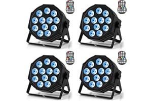 Erreyht 4 PCS RGBW Rechargeable Par LED Sans Fil, 12 LED Batterie Par Lumière avec Télécommande et Timing, Éclairage de Scène Par 4-15 Heures pour DJ fête Bar Noël Mariage Disco Events