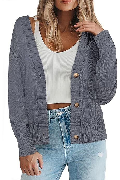 Cárdigan Largo Mangas Murciélago Punto Suelto GORGLITTER Cárdigan De Punto Con Botones Para Mujer, Frente Abierto, De Chaqueta Punto Mujer