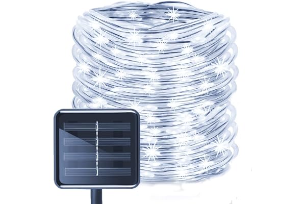 KINGCOO Ruban Lumineux Solaire Lampes de Corde Jardin, Étanche 10M 100LED Tube Bande Fil de Cuivre Noël Guirlande Lumineuse 8modes pour Extérieur Intérieure Mariage Fête Chemin Arbre(Blanc)