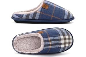 COFACE Zapatillas de Estar en Casa Hombre Tartán Invierno Cálido Forro de Felpa Pantuflas Alta Densidad Espuma de Memoria Zapatos con Antideslizante Suela Tallas 40-49