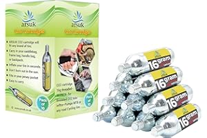 ARSUK 16g Bombolette CO2 per Bici Filettate – Confezione da 10 – Compressa per Gonfiatore Bici – Compatibili con Valvole Presta e Schrader – Cartucce CO2 Leggere per Bici da Corsa, MTB e Biciclette