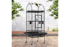 Rebonique 180cm Extra Large Bird Cage with Open Top & Rolling Stand Wheels, Metal Parrot Cages Aviary Flight Cage for Budgie, Cockatiel, Conure, Lovebird, Canary & Small Parrots - Black