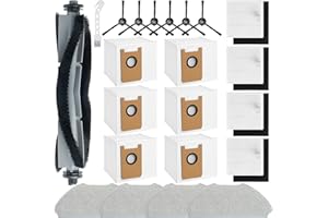BUXEBUX Pack of 22 Accessories for Airrobo T20+ Robot Vacuum Cleaner Replacement Parts Accessories, 1 Main Drum Brush, 4 Mops, 4 HEPA Filters, 6 Side Brushes, 6 Dust Bags, 1 Clean Tool