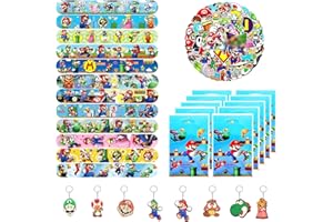 OIRIGAGA Mitgebsel Kindergeburtstag Mitbringsel, 80pcs Super Bros Party Kleine Geschenke, Gastgeschenke Set mit Geschenktüten Schnapparmbänder Schlüsselanhänger Aufkleber, Kinder Geburtstag Give Aways Jungen