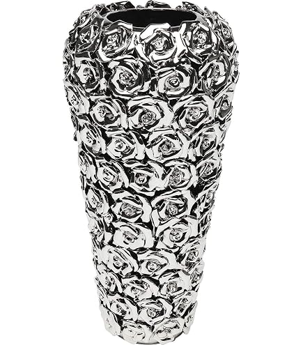 Loberon Vase „Gilberta“ – Antiksilber, 44 Cm Hoch | Aluminiumguss, Schlankes Design, Für Trocken- & Frischblumen