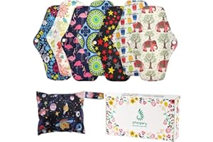 PHOGARY Reusable Sanitary Towels Pads(7 in 1, 25.4 cm 4 Layers), Antibacterial Bamboo Panty Liners with Wet Bag, Heavy Flow Night Washable Cloth Menstrual Sanitary Towels