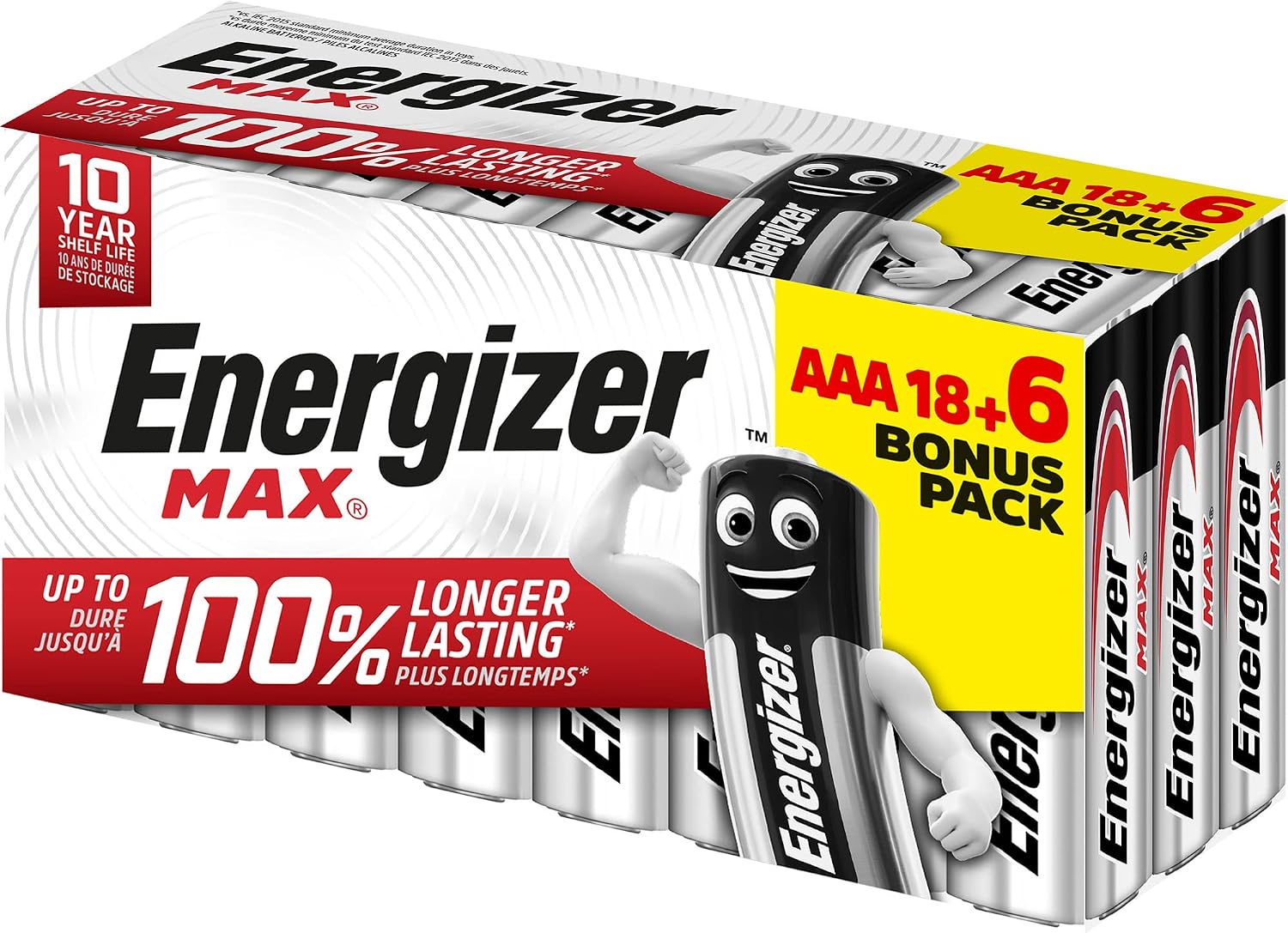 Energizer - Max, Pack de 18+6 Pilas AAA 1,5V, Más Potencia y Larga duración para Uso Cotidiano, sin sulfataciones y mantiene carga 10 años