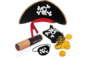 papapanda Sombrero de Pirata con Parche telescopio Monedas para niños