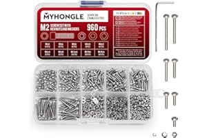 MYHONGLE 960 Stück M2 Schrauben Set, Edelstahl Zylinderschrauben mit Innensechskant Schrauben Muttern Set mit Unterlegscheiben Set, Sechskantschrauben Maschinenschrauben Sortiment, Gewindeschrauben Set