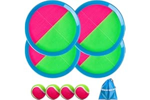U&C Planet Jeu de Balle à Scratch Jeu de Lancer Balle étanche Enfants 3-12 Ans Set de 2 Ballons de Plage 4 pagaies & 4 balles avec 1 Sac de Rangement Toss et Catch Ball Famille Jeux d'extérieur